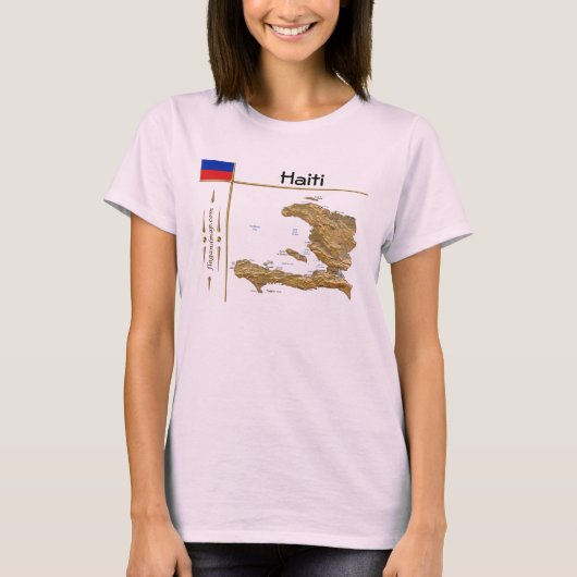 ハイチの地図と国旗とタイトルTシャツ Tシャツ (正面)