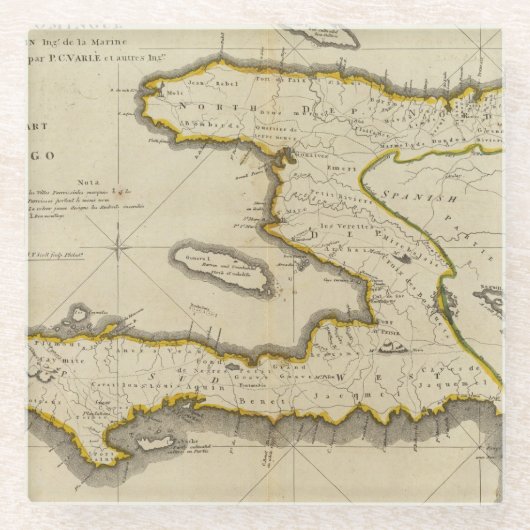 ハイチの地図書の地図 ガラスコースター (正面)