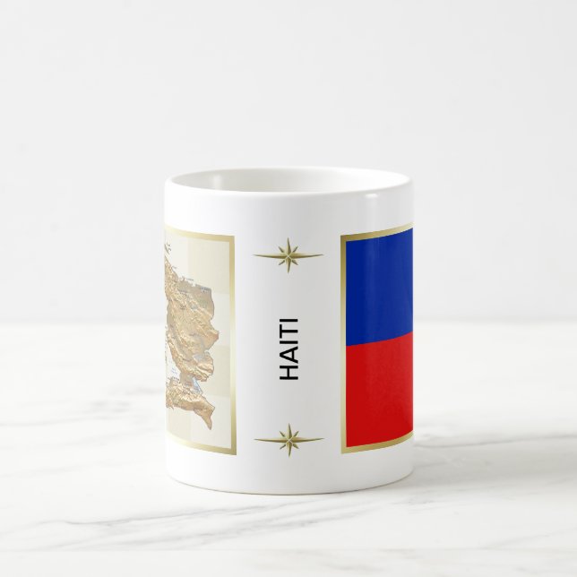 ハイチの旗 + 地図のマグ コーヒーマグカップ (中央)