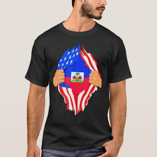 ハイチの血マイハイチ国旗 Tシャツ (正面)