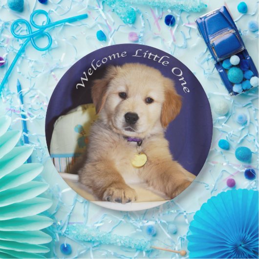 ハイチェアのベビーの歓迎のゴールデン・リトリーバーの子犬 ペーパープレート (パーティー)