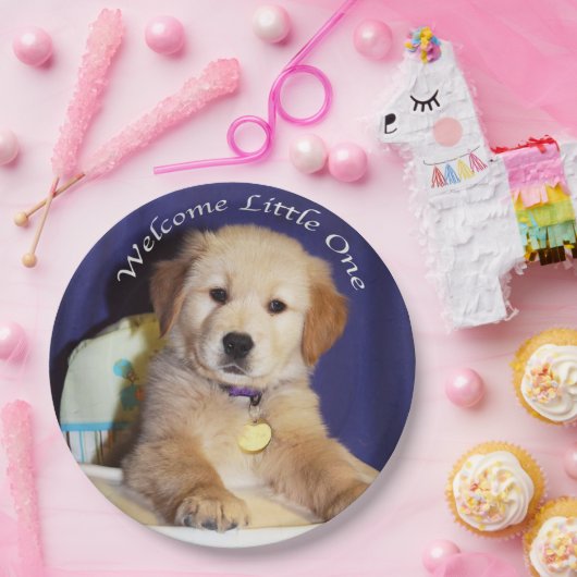ハイチェアのベビーの歓迎のゴールデン・リトリーバーの子犬 ペーパープレート (パーティー)
