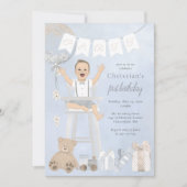 ハイチェアの水彩最初の誕生日ベビー 招待状 (正面)