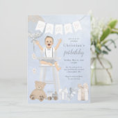 ハイチェアの水彩最初の誕生日ベビー 招待状 (スタンド正面)