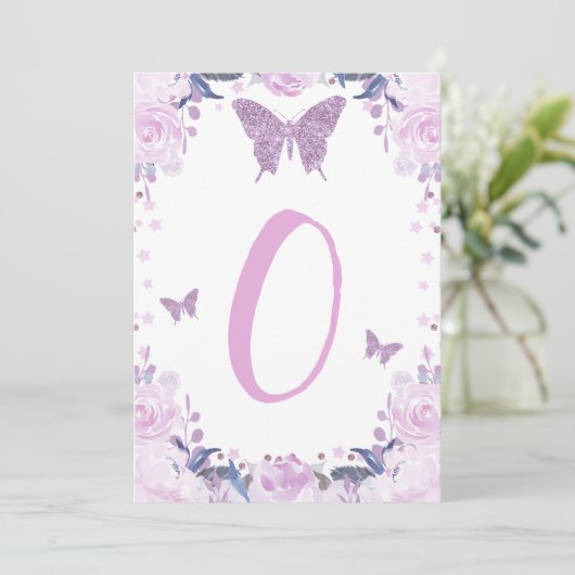 ハイチェアパープルバタフライ1stバースデーレター 招待状 (スタンド正面)