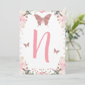 ハイチェアピンクバタフライ1stバースデーレター2 招待状 (スタンド正面)
