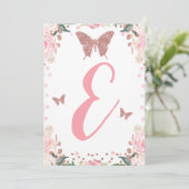 ハイチェアピンクバタフライ1stバースデーレター3日 招待状 (スタンド正面)