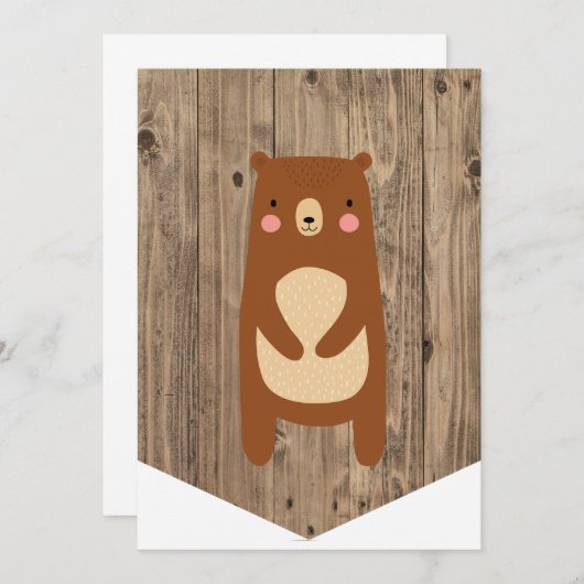 ハイチェア1stバースデーバナーウッドランドベア 招待状 (正面/裏面)
