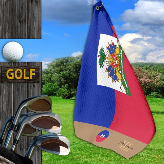 ハイチ国旗とハイモノグラムのチゴルフタオル ゴルフタオル