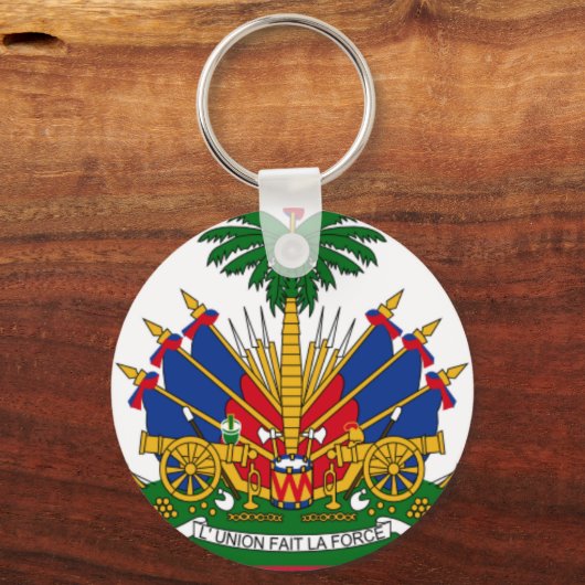 ハイチ国旗のコートオブアームズキーチェーン キーホルダー (正面)