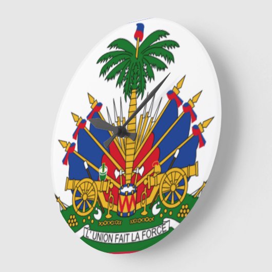 ハイチ国旗コートオブアームズ ラージ壁時計 (傾斜)
