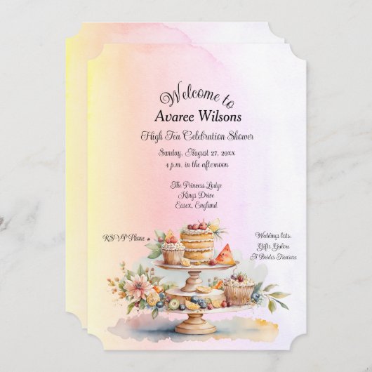 ハイティーお祝いブライダルシャワー 案内状 (正面/裏面)