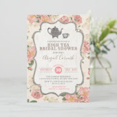 ハイティーのブライダルシャワーのヴィンテージのピンクの花の結婚式 招待状 (スタンド正面)