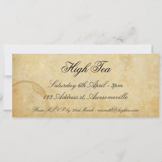 ハイティーまたは午後のお茶の招待 招待状 (裏面)