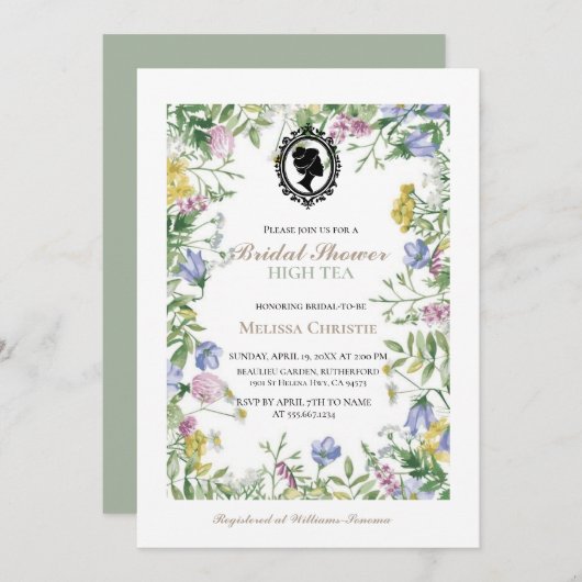 ハイティーガーデンパーティー，美しいソフトパステルのインヴィート 招待状 (正面/裏面)