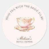ハイティーパステルピンクゴールドのウェディングシャワー ラウンドシール (正面)