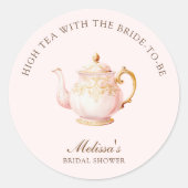ハイティーパステルピンクゴールドのウェディングシャワー ラウンドシール (正面)