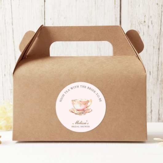 ハイティーパステルピンクゴールドのウェディングシャワー ラウンドシール