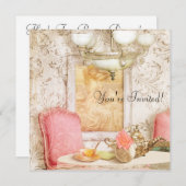 ハイティーパーティの招待状。みすぼらしいシックビクトリアンな。 招待状 (正面/裏面)