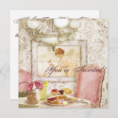 ハイティーパーティの招待状。みすぼらしいシックビクトリアンな。 招待状 (正面/裏面)