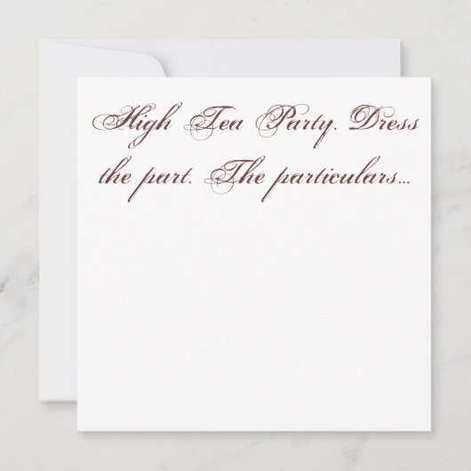 ハイティーパーティの招待状。みすぼらしいシックビクトリアンな。 招待状 (裏面)