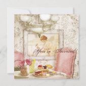 ハイティーパーティの招待状。みすぼらしいシックビクトリアンな。 招待状 (正面)