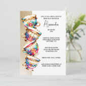 ハイティーパーティーティーカップフローラ夏の花シック 招待状 (スタンド正面)