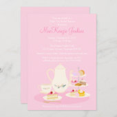 ハイティーパーティーブライダルシャワー招待ピンク色 (正面/裏面)