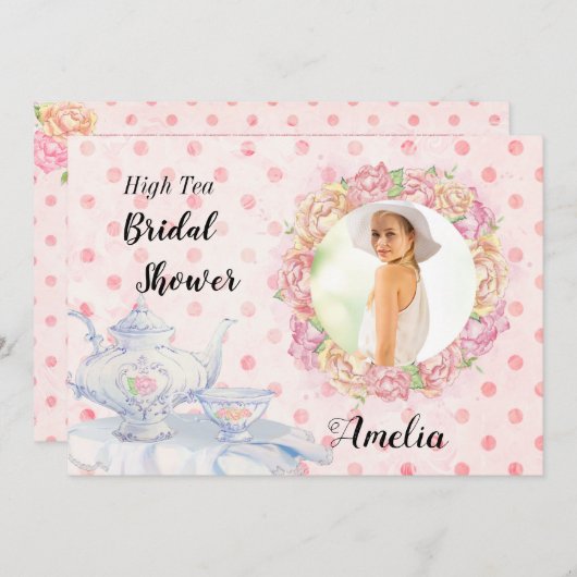 ハイティーフォトブライダルシャワーの招待 招待状 (正面/裏面)