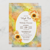 ハイティーブライダルシャワーエレガント素朴ひまわり 招待状 (正面/裏面)