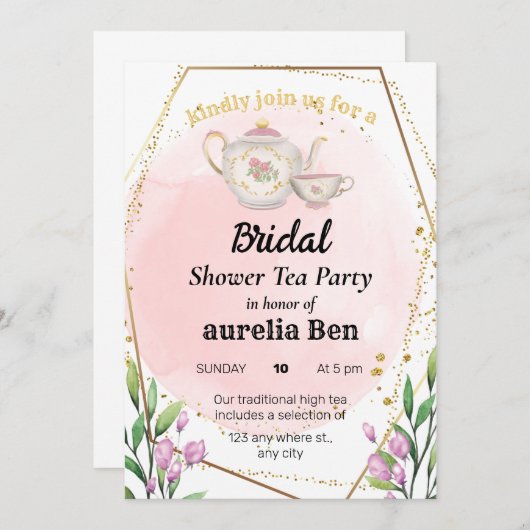 ハイティーブライダルシャワー招待状 招待状 (正面/裏面)