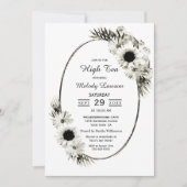 ハイティーブライダルシャワー白黒フローラ 招待状 (正面)