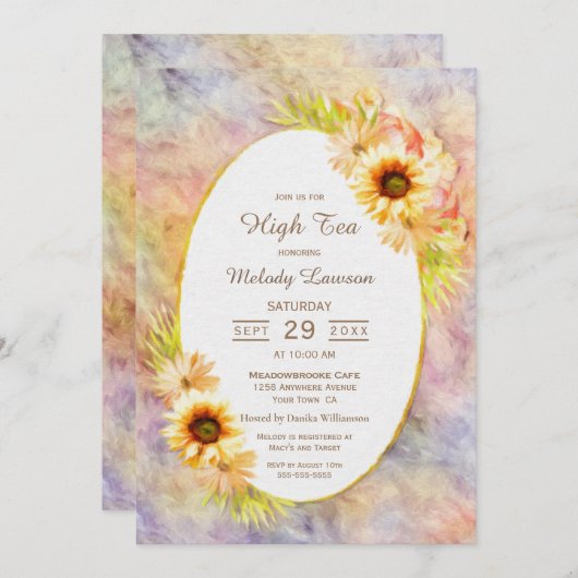 ハイティーブライダルブランチ絵を描金ゴールドフローラ 招待状 (正面/裏面)