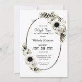 ハイティーブラック&ホワイトフローラ誕生日パーティー 招待状 (正面)