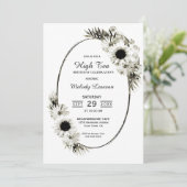 ハイティーブラック&ホワイトフローラ誕生日パーティー 招待状 (スタンド正面)