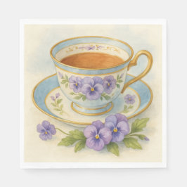 ハイティー用ナプキン | アンティークのチャイナティーカップとパンジーの花 スタンダードランチョンナプキン
