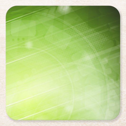 ハイテクなスタイルの緑色航法燈のデザイン スクエアペーパーコースター (正面)