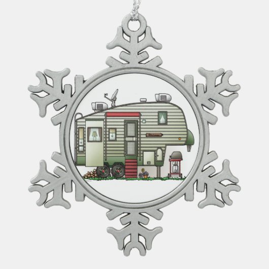 ハイテクな第5車輪 スノーフレークピューターオーナメント (正面)