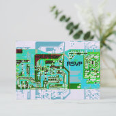 ハイテクオタクの結婚式の出欠確認カード 招待状 (スタンド正面)