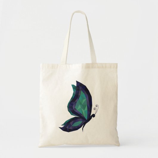 ハイテクモダンバタフライブルー/グリーン低ポリ トートバッグ (正面)
