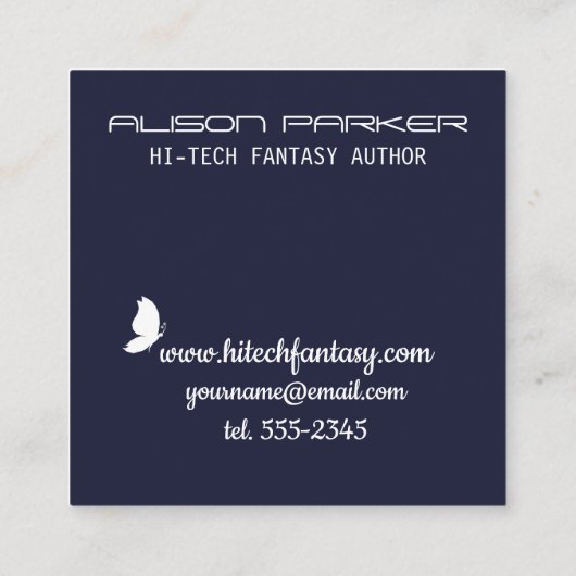 ハイテク蝶の羽ファンタジー作家ライター スクエア名刺 (裏面)