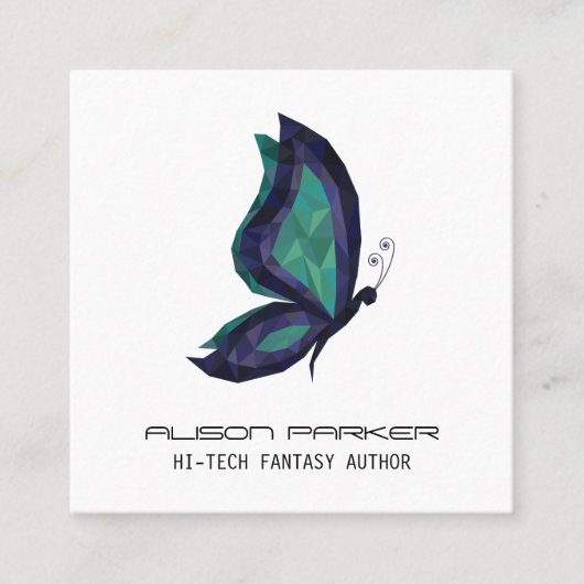 ハイテク蝶の羽ファンタジー作家ライター スクエア名刺 (正面)