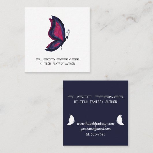 ハイテク蝶の羽ファンタジー作家ライター スクエア名刺 (正面/裏面)