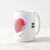 ハイテク3Dハート、宇宙惑星ハートと星 コーヒーマグカップ (正面右)