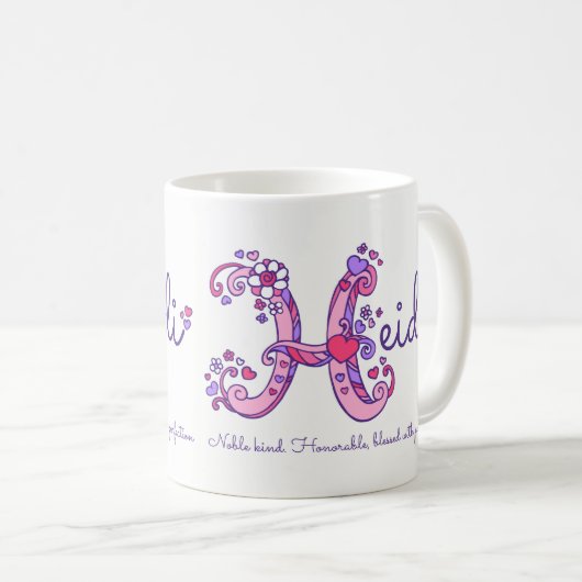 ハイディの一流の意味ハートの花Hのモノグラムのマグ コーヒーマグカップ (正面右)