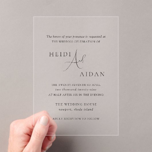 ハイディコンテンポラリースクリプトモダンエレガントな結婚式 アクリル招待状 (インサイチュ (ポータブル))