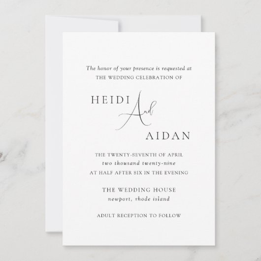 ハイディコンテンポラリースクリプトモダンエレガントな結婚式 招待状 (正面)