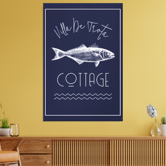 ハイデザインレイクハウスダークブルー キャンバスプリント (インサイチュ (リビング))