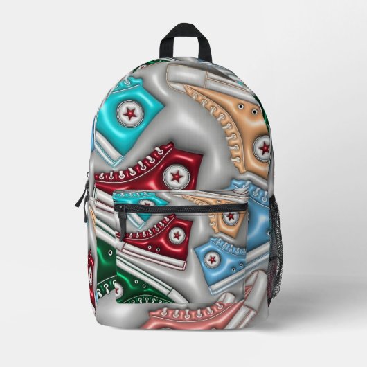 ハイトップスニーカーの膨らんだ外観 プリントバックパック (正面)