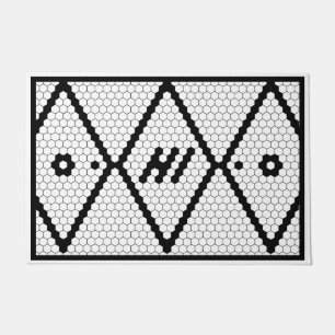 ハイトレンディーフェイクタイル白黒 ドアマット